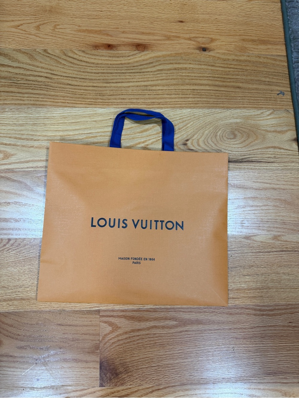 Louis Vuitton Orange Shopping Bag with Blue Ribbon Handles